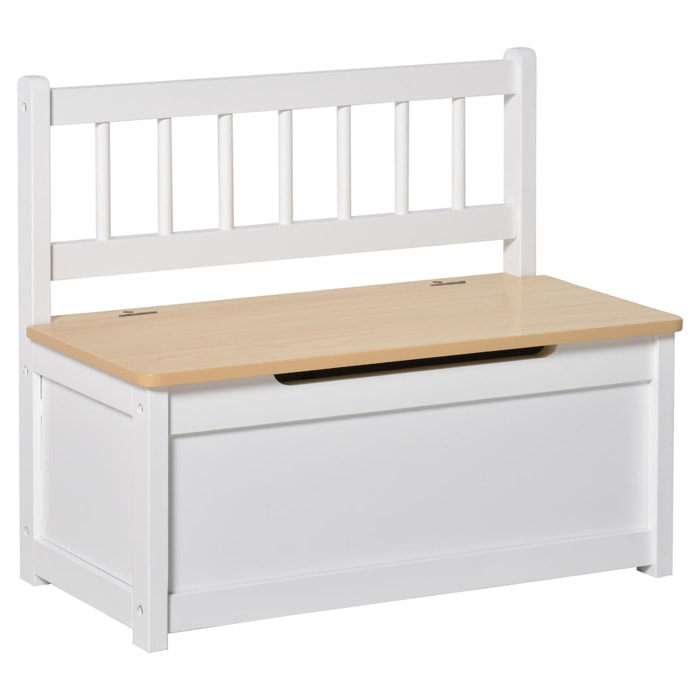 Baúl de Juguetes Banco Almacenamiento Infantil de Madera de Pino con Tapa Amortiguadora y Respaldo Alto para Niños de +2 Años Salas de Juego Habitación 60x30x50 cm Blanco