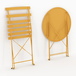 Table ronde et chaises de jardin pliantes 2 places en métal jaune - Kayla