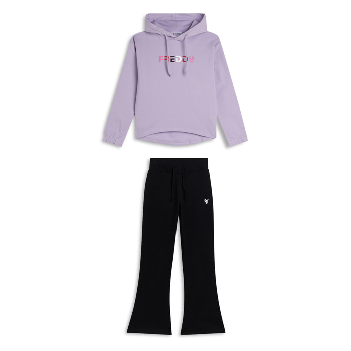 Tuta bicolore Bambina in french terry con logo multicolore
