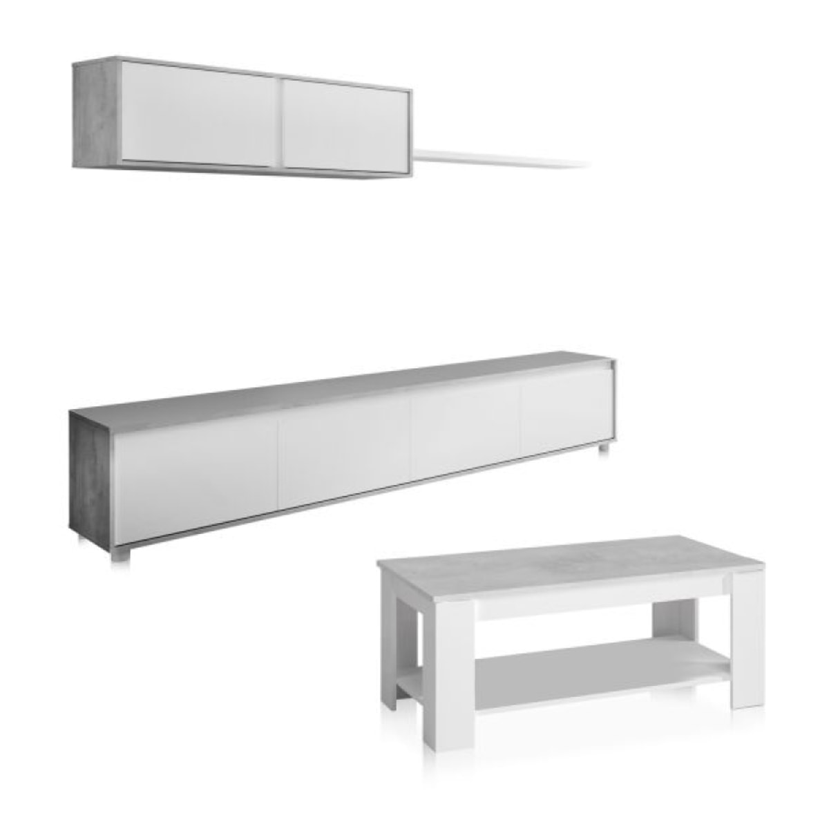 Pack salón con mesa de centro Arlet Plus Blanco Artik (Blanco Mate) - Gris Cemento