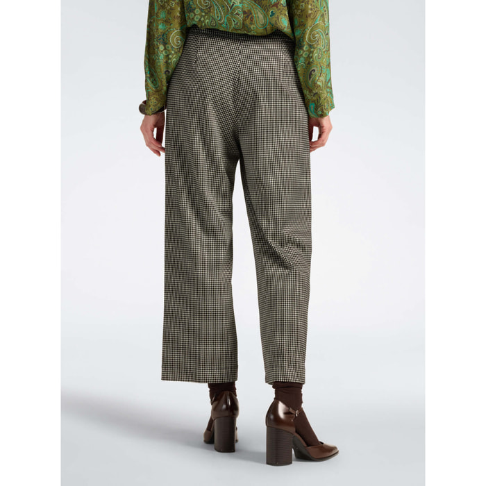 Elena Mirò - Pantaloni cropped jacquard check - Nero