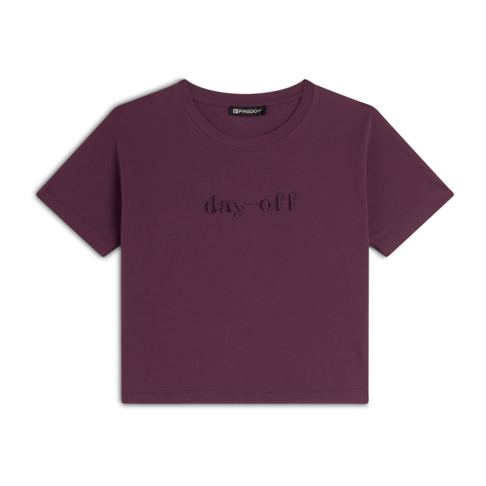 T-shirt Cropped girocollo fit comfort con ricamo
