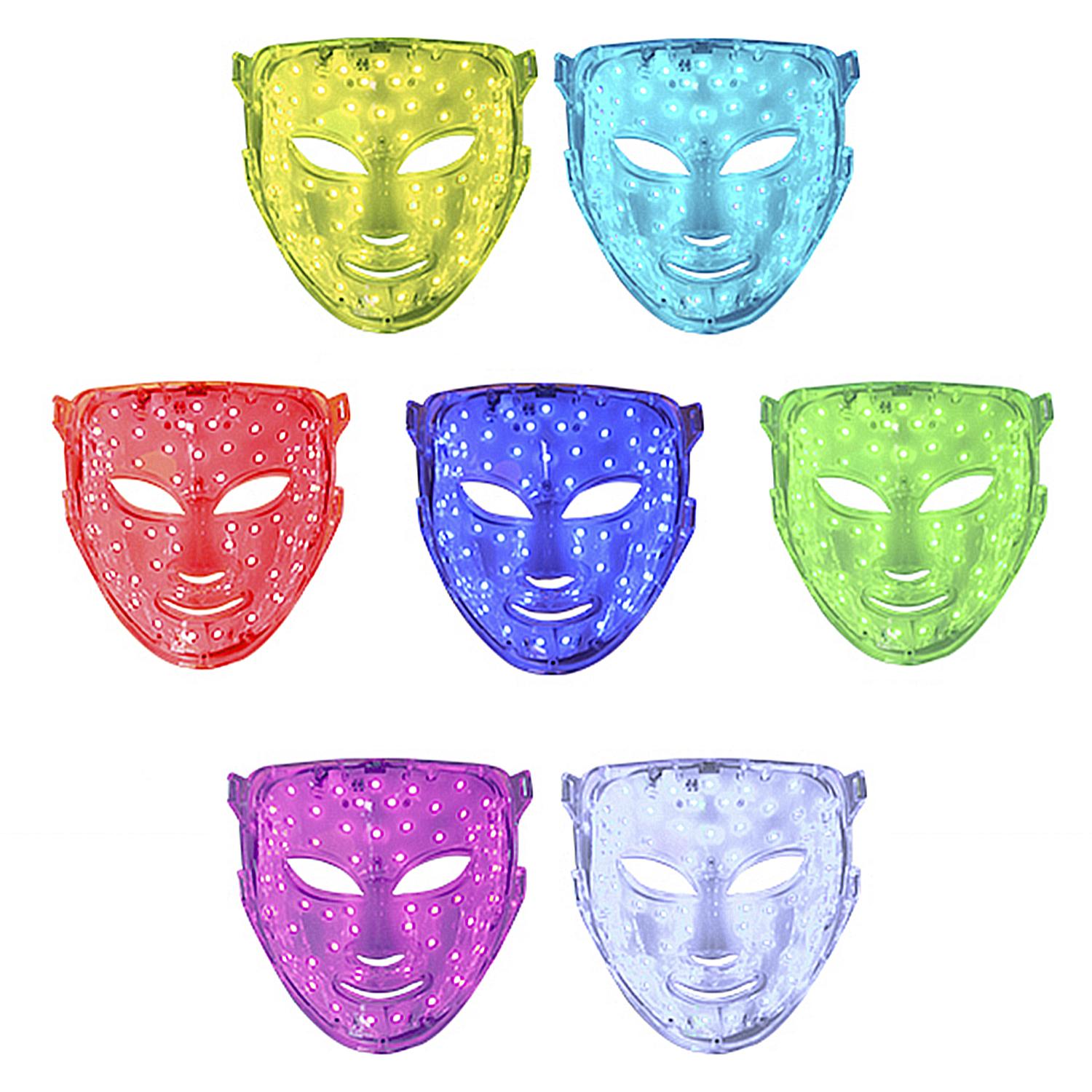 Maschera LED fotonica per la cura del viso a sette colori alimentata a batteria. Strumento di bellezza.