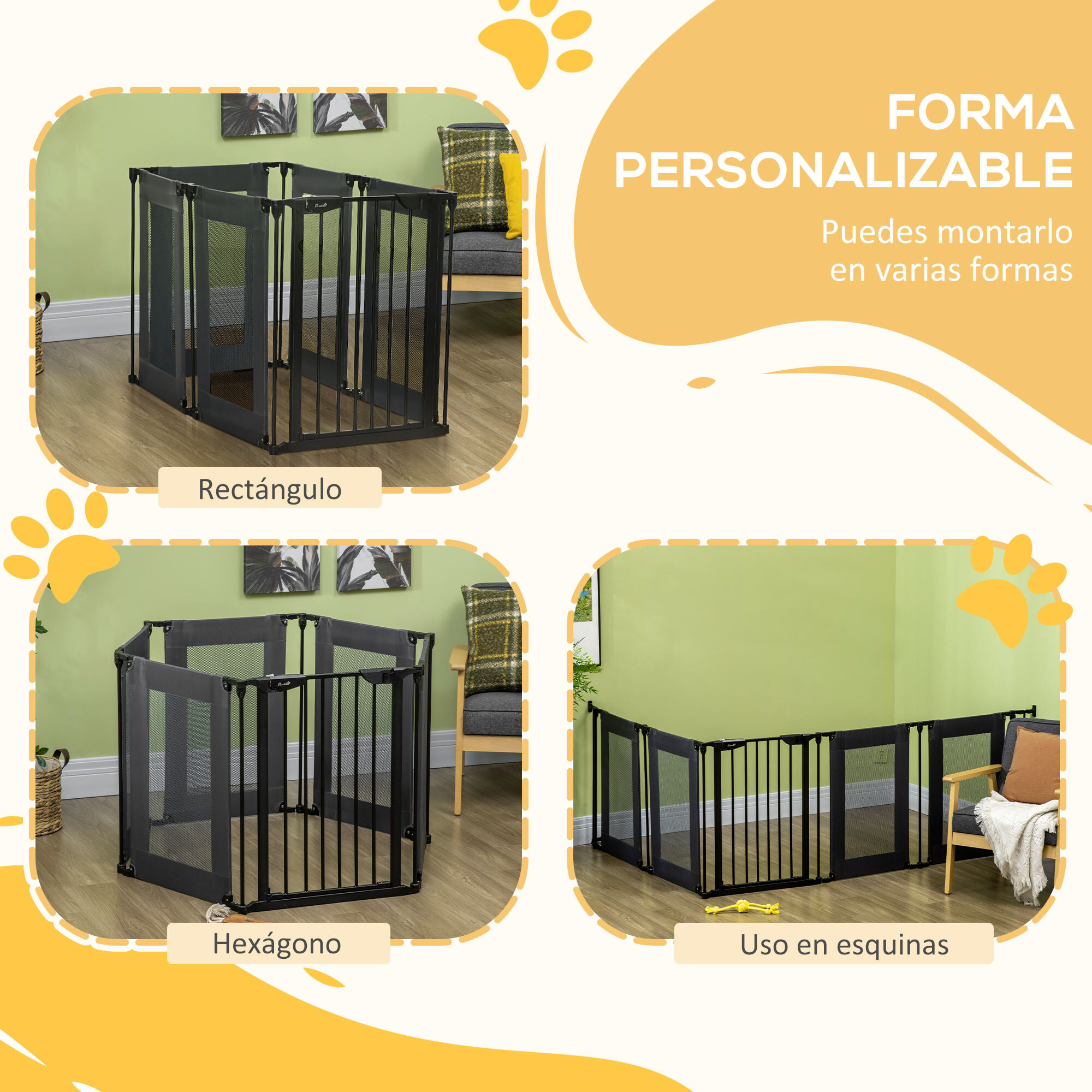 Parque Plegable para Perros de 6 Paneles Barrera de Seguridad 117x103x74cm Negro