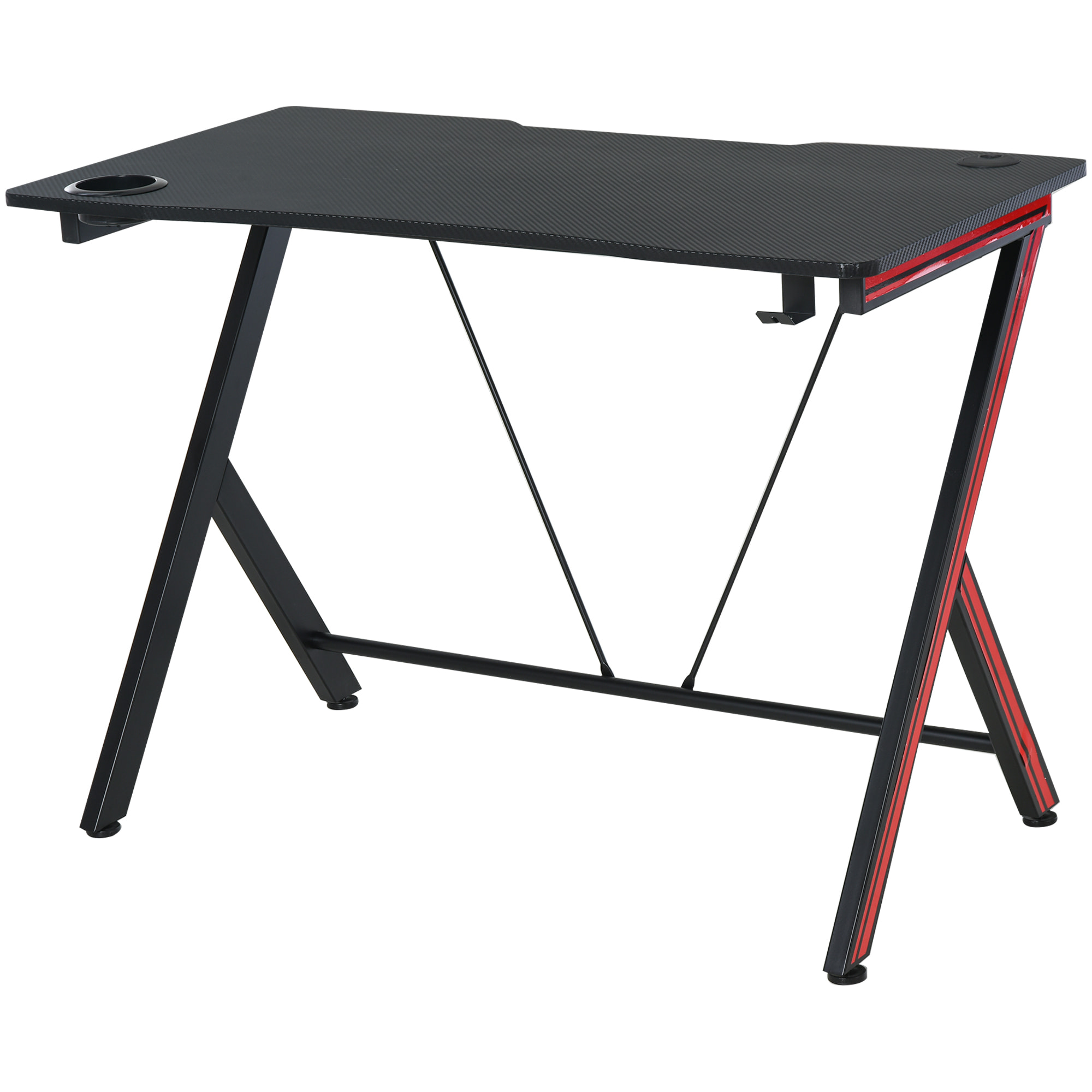 HOMCOM Bureau Gaming Table Bureau pour Ordinateur de Jeu avec Crochet et Porte-Gobelet Patins Réglables 105 x 55 x 75 cm Noir et Rouge