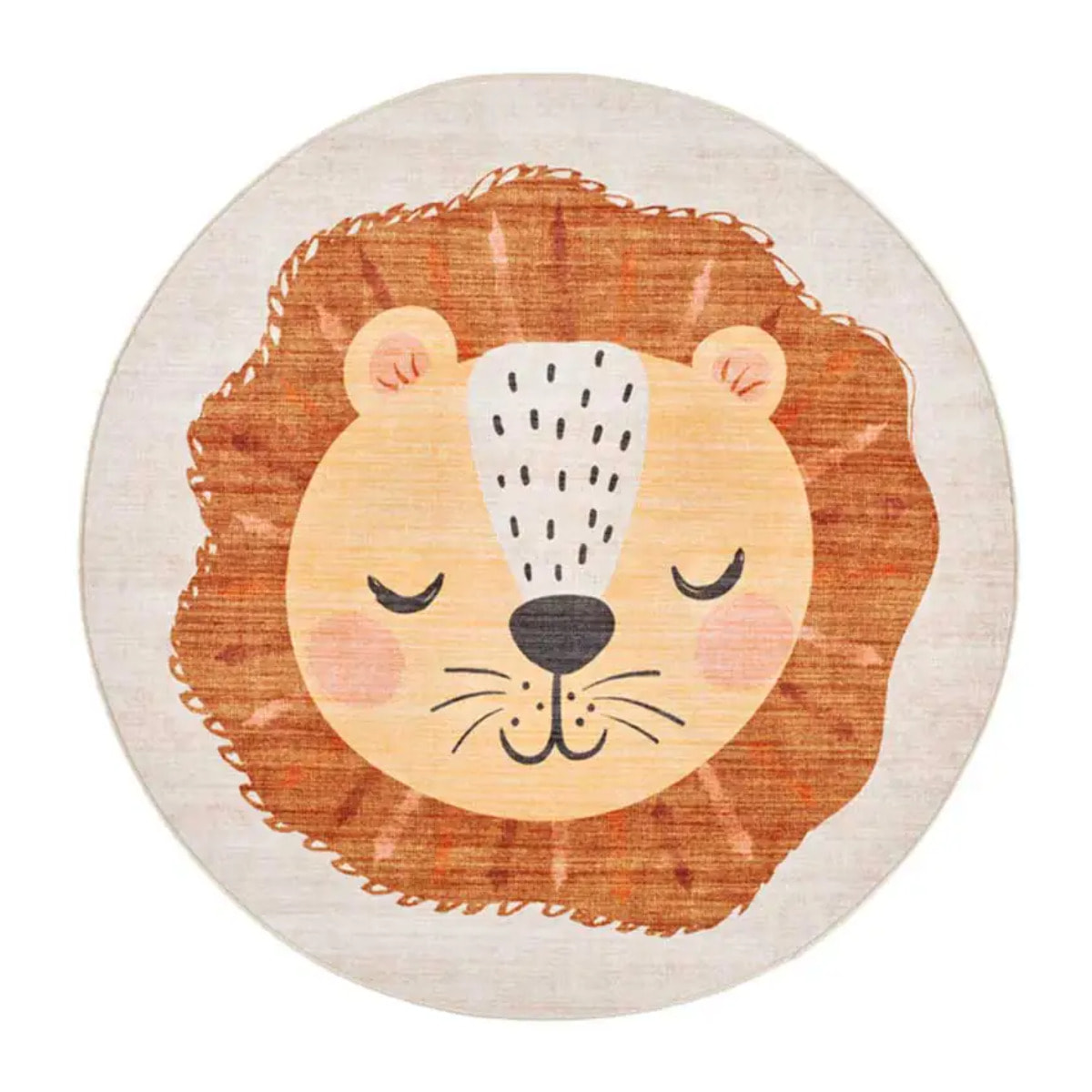 CANDY Alfombra redonda infantil lavable con león caldera, 120Ø cm