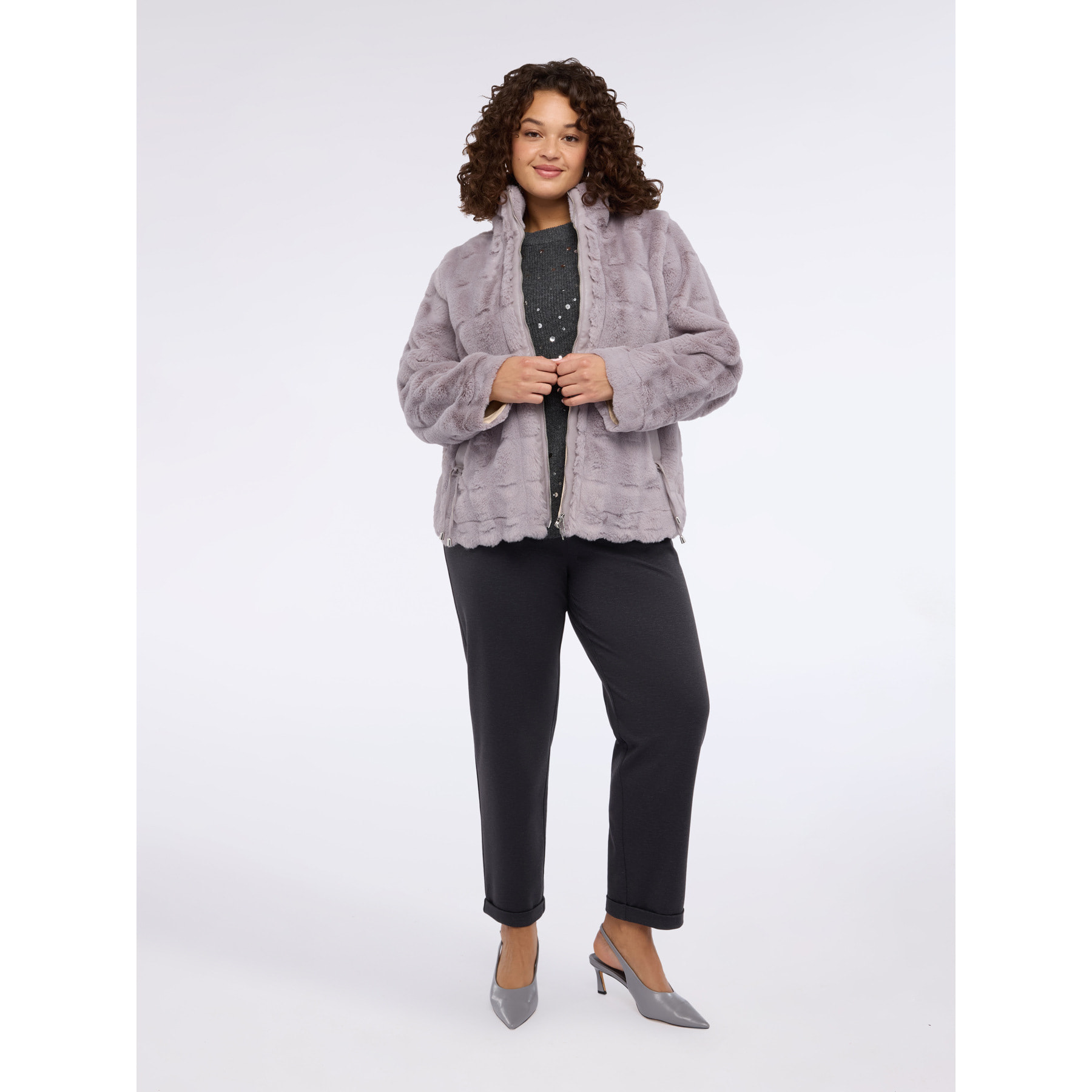 Fiorella Rubino - Chaqueta efecto peluche con cuello alto - Gris