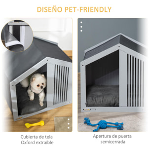 Caseta Madera para Perros Interior con Cojín Acolchado Ventilaciones 60x43x55 cm