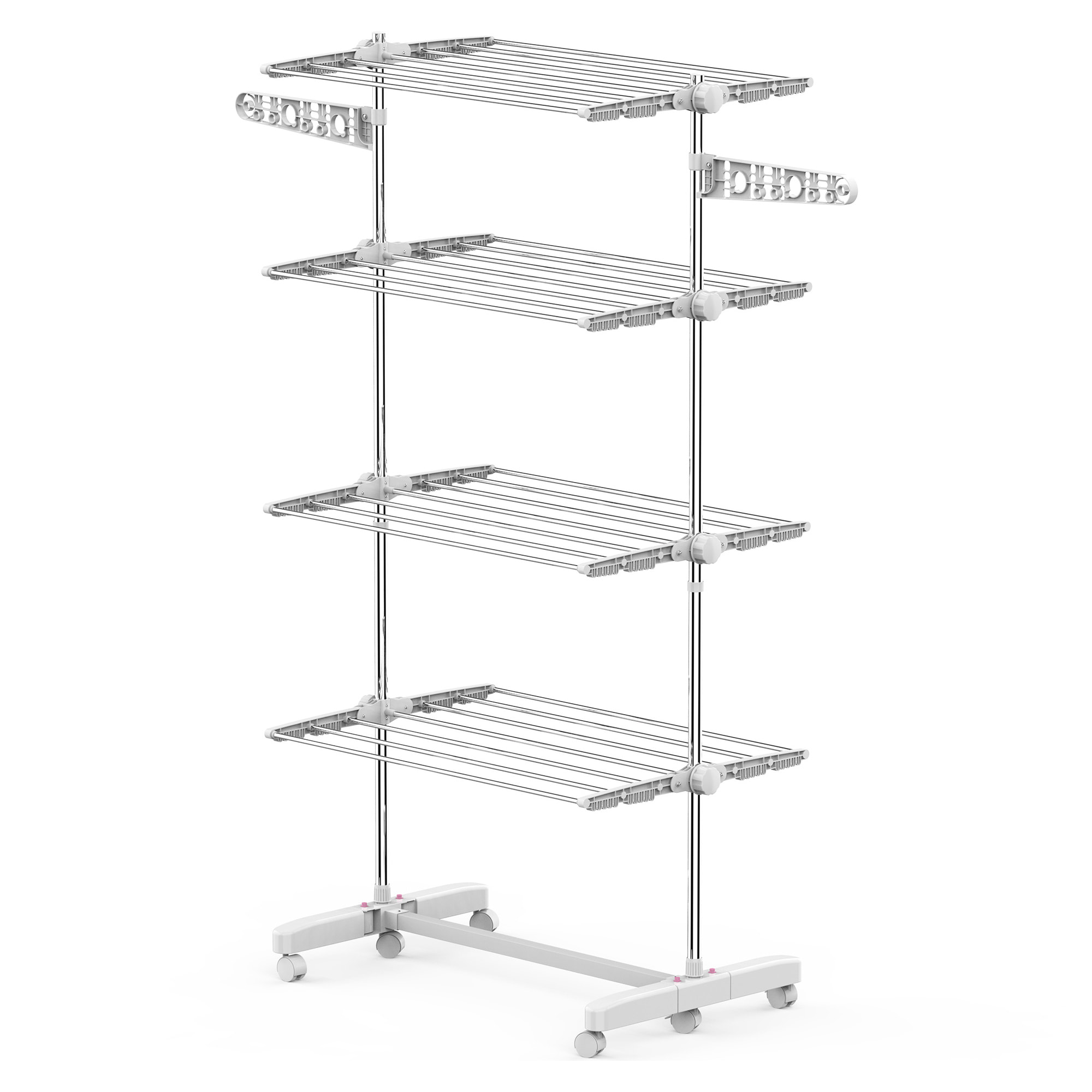 Tendedero Plegable 6 Ruedas 3 y 4 Niveles Estantes Tubo Acero Inox Tendero Ropa