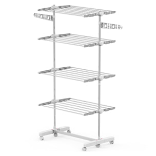 Tendedero Plegable 6 Ruedas 3 y 4 Niveles Estantes Tubo Acero Inox Tendero Ropa