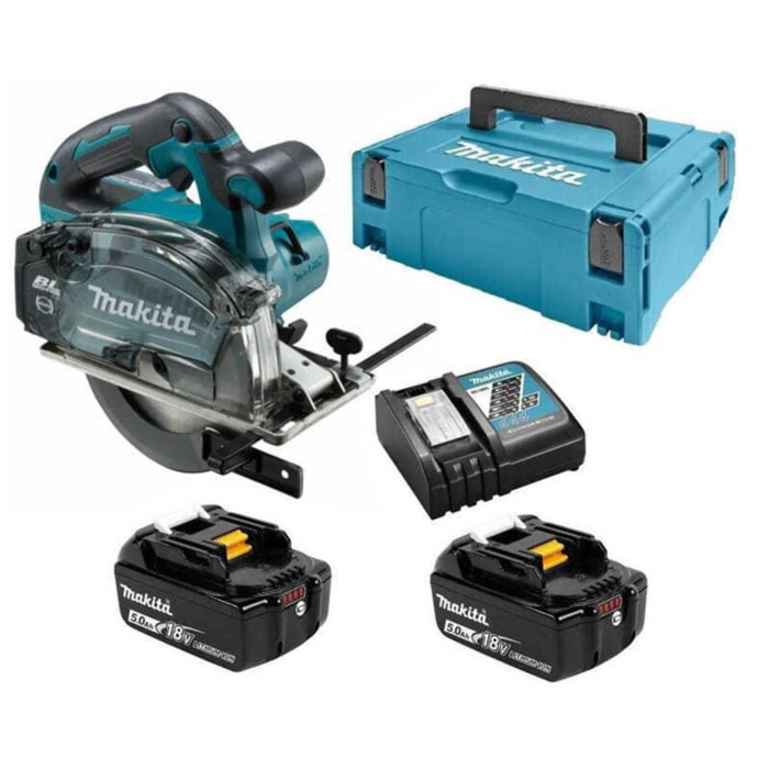 Scie circulaire à métaux 18 V Li-Ion 5 Ah Ø 136 mm MAKITA - 2 batteries 18V 5.0Ah - chargeur - MacPak- DCS552RTJ