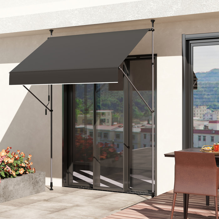 Toldo Manual Retráctil 2x1,2 m Toldo Exterior Terraza Enrollable Altura Ajustable con Manivela 210-310 cm Protección UV30+ Sin Taladro para Jardín Balcón Patio Negro