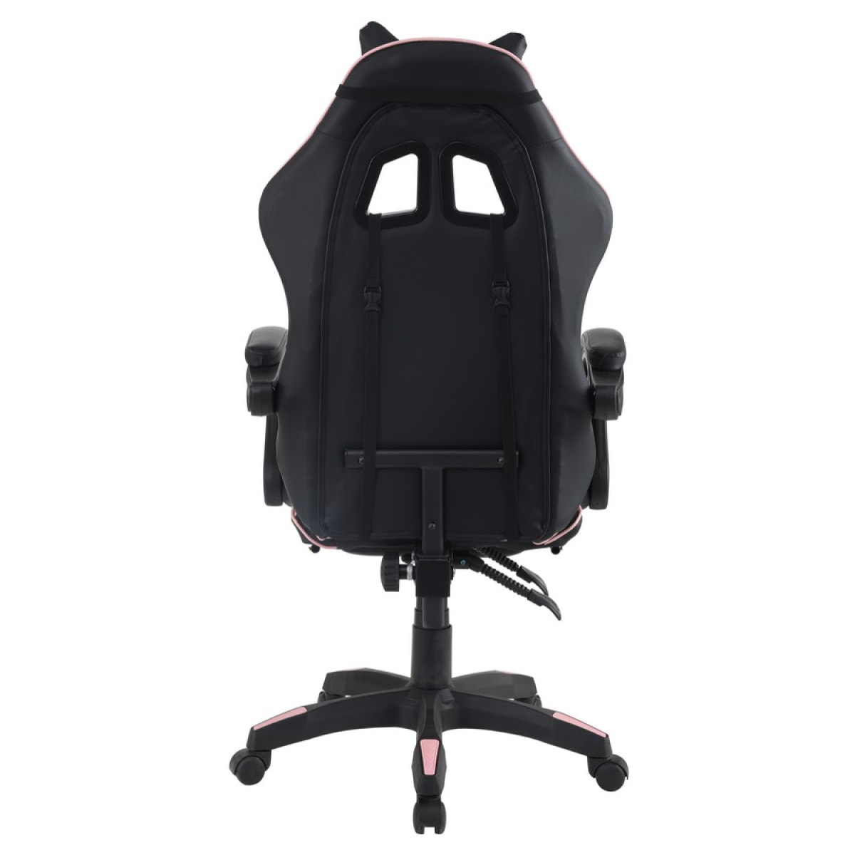 Sedia gaming rosa e nera con poggiapiedi estraibile