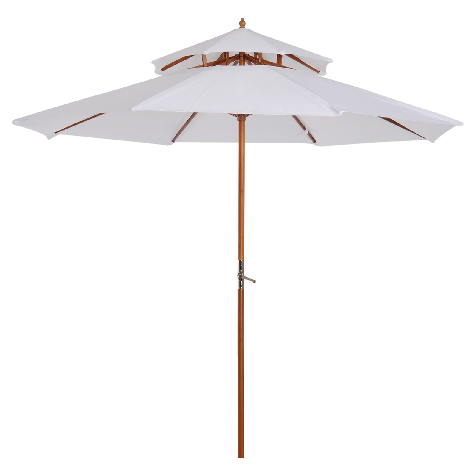 Parasol en bois peuplier droit 2 toits polyester 180 g/m² dia. 2,65 x 2,64H m blanc