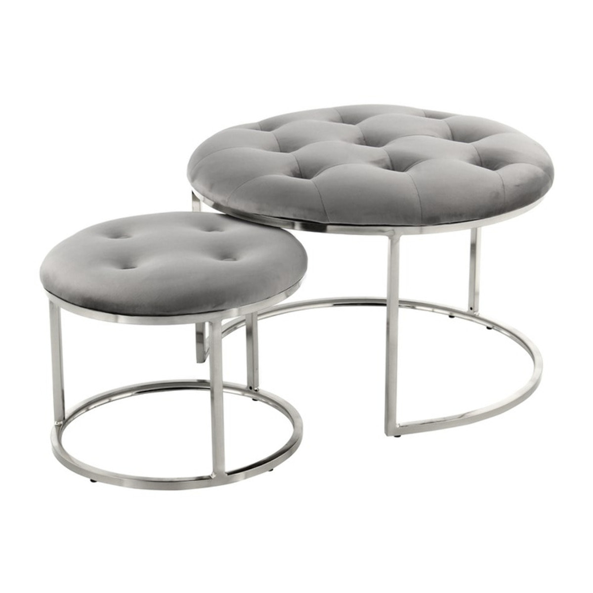 Set di 2 pouf Myla in velluto grigio e argento