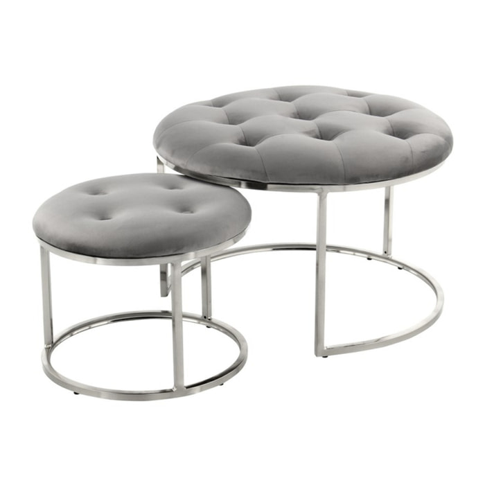 Set di 2 pouf Myla in velluto grigio e argento