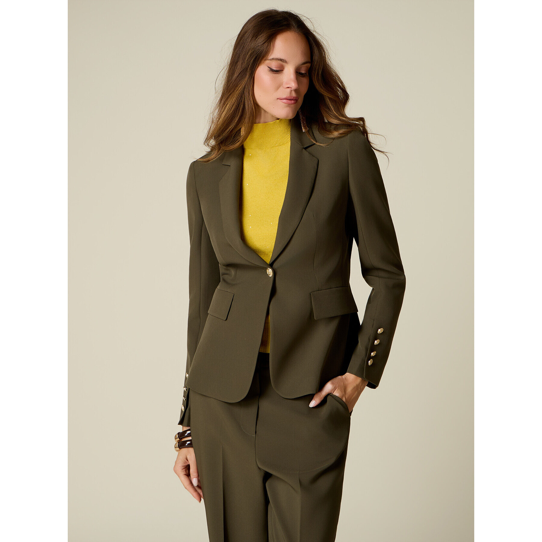 Oltre - Blazer monopetto con bottoni dorati - Verde militare