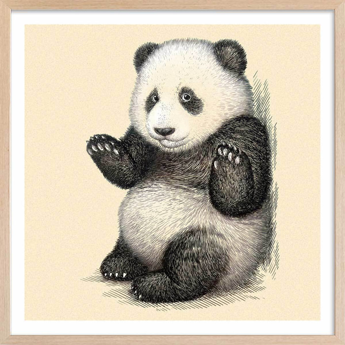 Affiche enfant Affiche illustration vintage panda Affiche + cadre en bois - Chêne