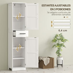 Armario Alto de Baño Estrecho con 2 Puertas 1 Cajón y 2 Estantes Ajustables Columna de Baño Estilo Rústico para Salón Aseo Cocina 40x30x170 cm Blanco