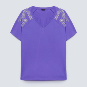 Fiorella Rubino - Camiseta con bordado de hojas - Violeta