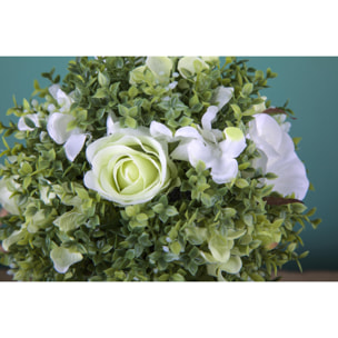 Rose Su Topiary. Altezza 27,5 Cm - Pezzi 1 - 17X27,5X12cm - Colore: Bianco - Bianchi Dino - Piante Artificiali