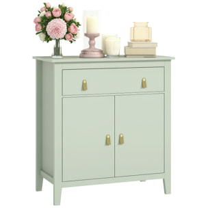 Aparador de 2 Puertas Aparador de Salón Moderno con Cajón Estante Ajustable y Tiradores de PU Mueble Auxiliar para Comedor Pasillo 80x40x90 cm Verde Claro