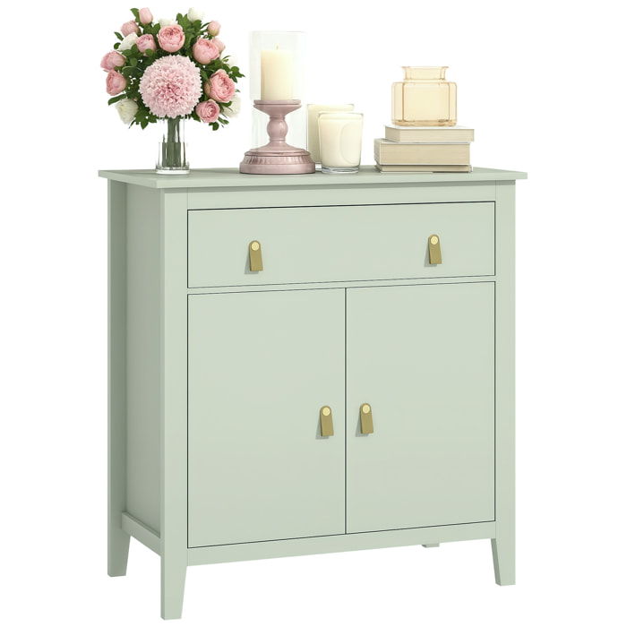 Aparador de 2 Puertas Aparador de Salón Moderno con Cajón Estante Ajustable y Tiradores de PU Mueble Auxiliar para Comedor Pasillo 80x40x90 cm Verde Claro