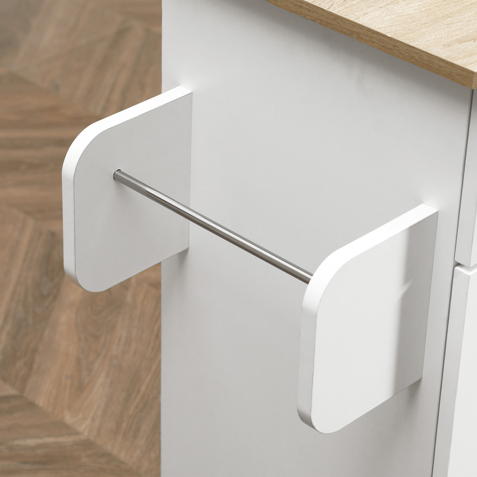 Isla de Cocina con Ruedas, Carrito de Cocina con Cajón, 2 Puertas, Toallero y Especiero, Estante Ajustable, para Comedor, 105x36x85 cm, Blanco