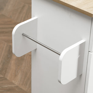 Isla de Cocina con Ruedas, Carrito de Cocina con Cajón, 2 Puertas, Toallero y Especiero, Estante Ajustable, para Comedor, 105x36x85 cm, Blanco