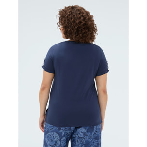 Fiorella Rubino - T-shirt bimaterica in misto cotone - Blu