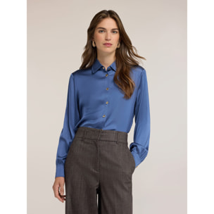 Motivi - Camicia in raso di viscosa con bottoni metallici - Blu
