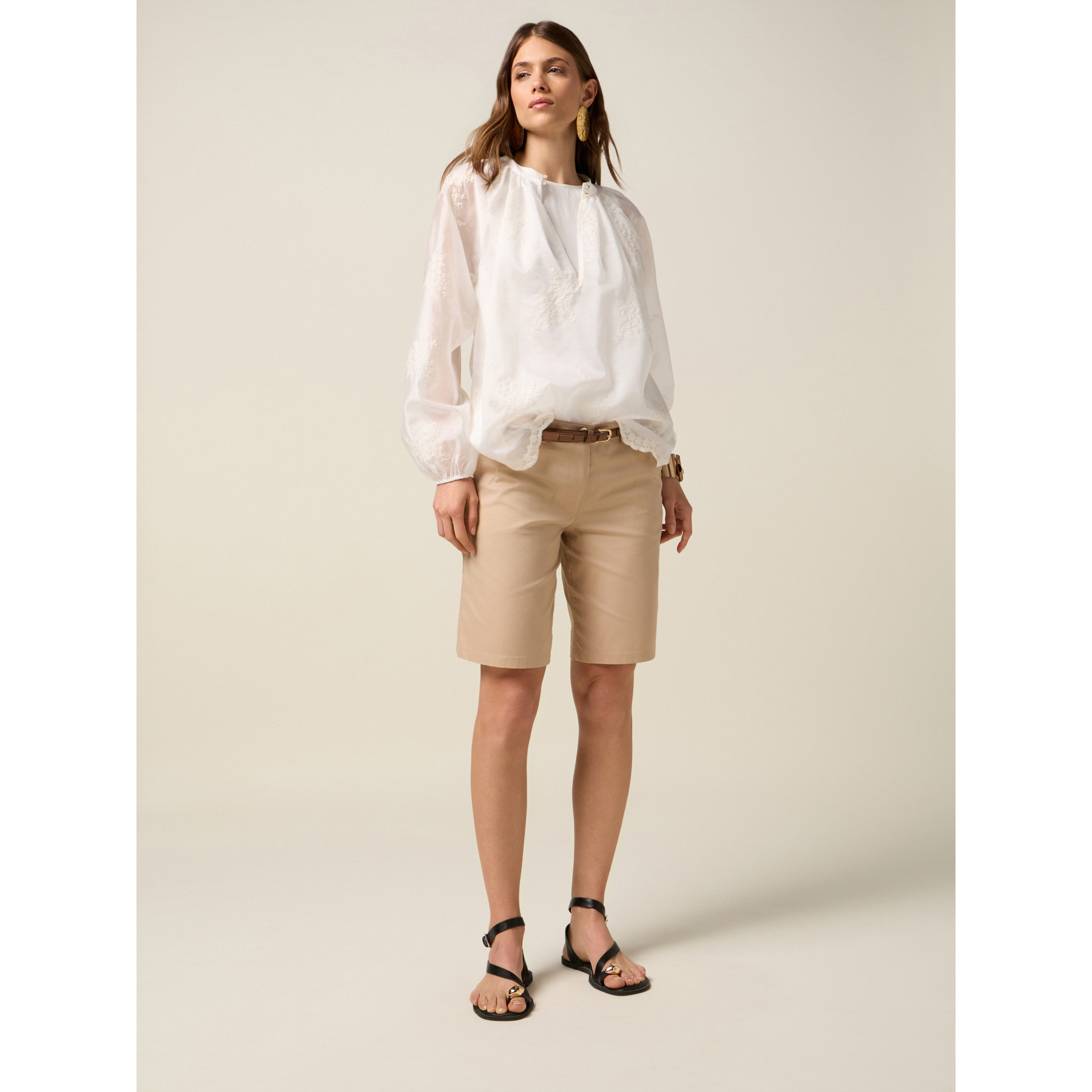 Oltre - Bermudas de mezcla de algodón - Beige