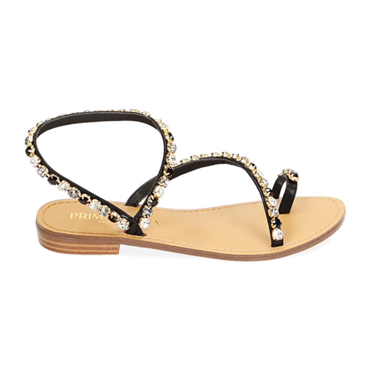 Sandalias con joya laminadas negras
