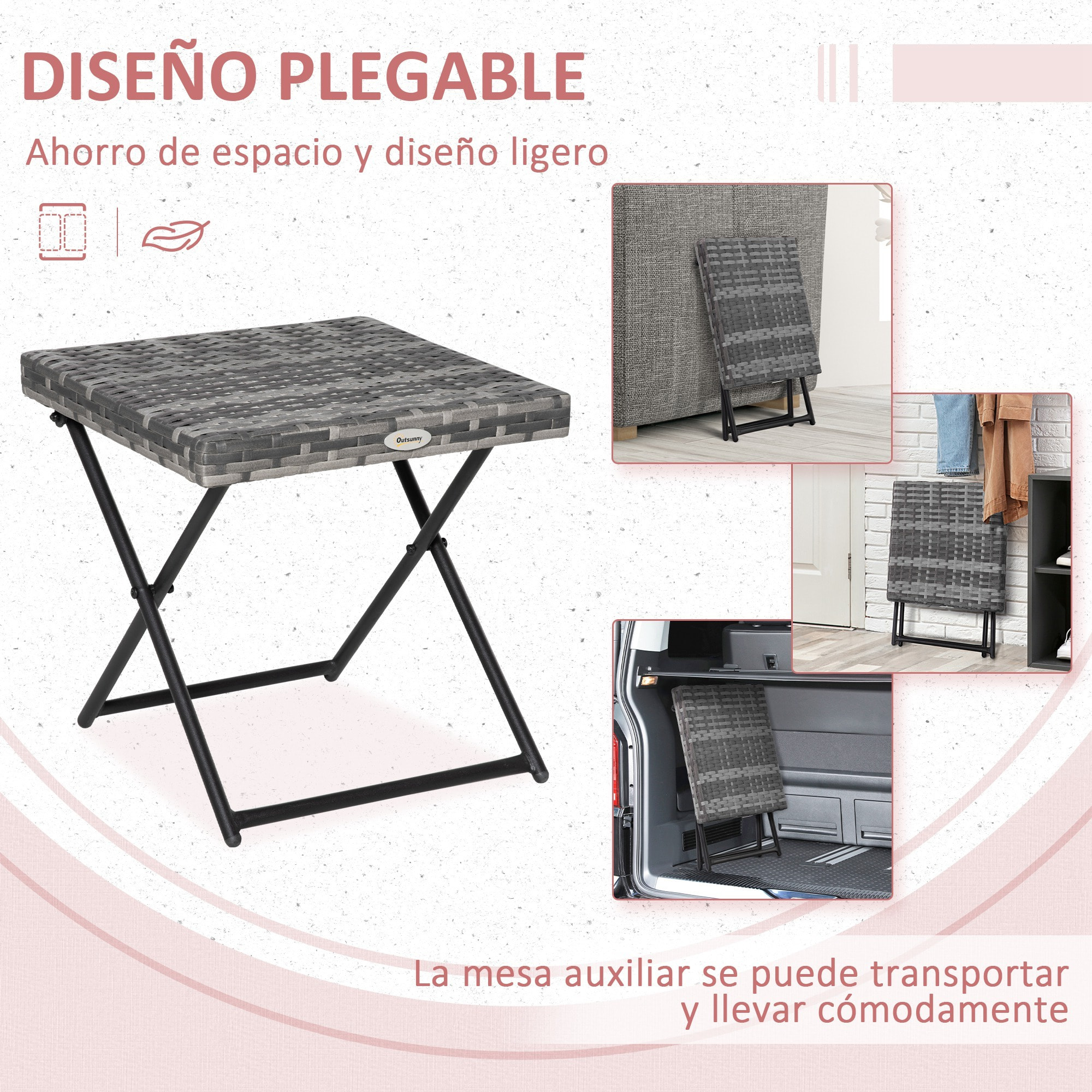 Mesa de Jardín de Ratán Sintético 0,16 ãŽ¡ Mesa de Terraza Exterior Plegable con Patas Cruzadas y Marco de Acero para Patio Balcón Gris