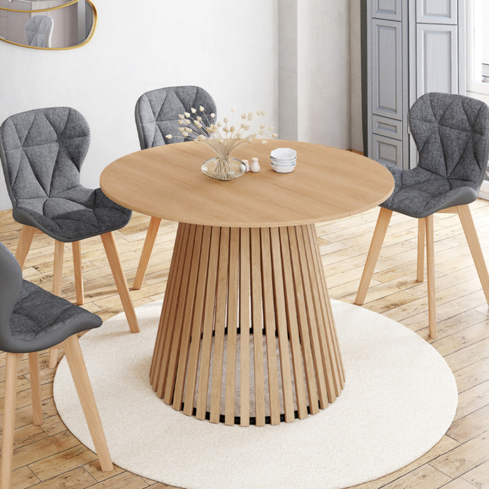 Tables repas Camélia plateau rond extensible 110-150cm et pieds lattes - Bois