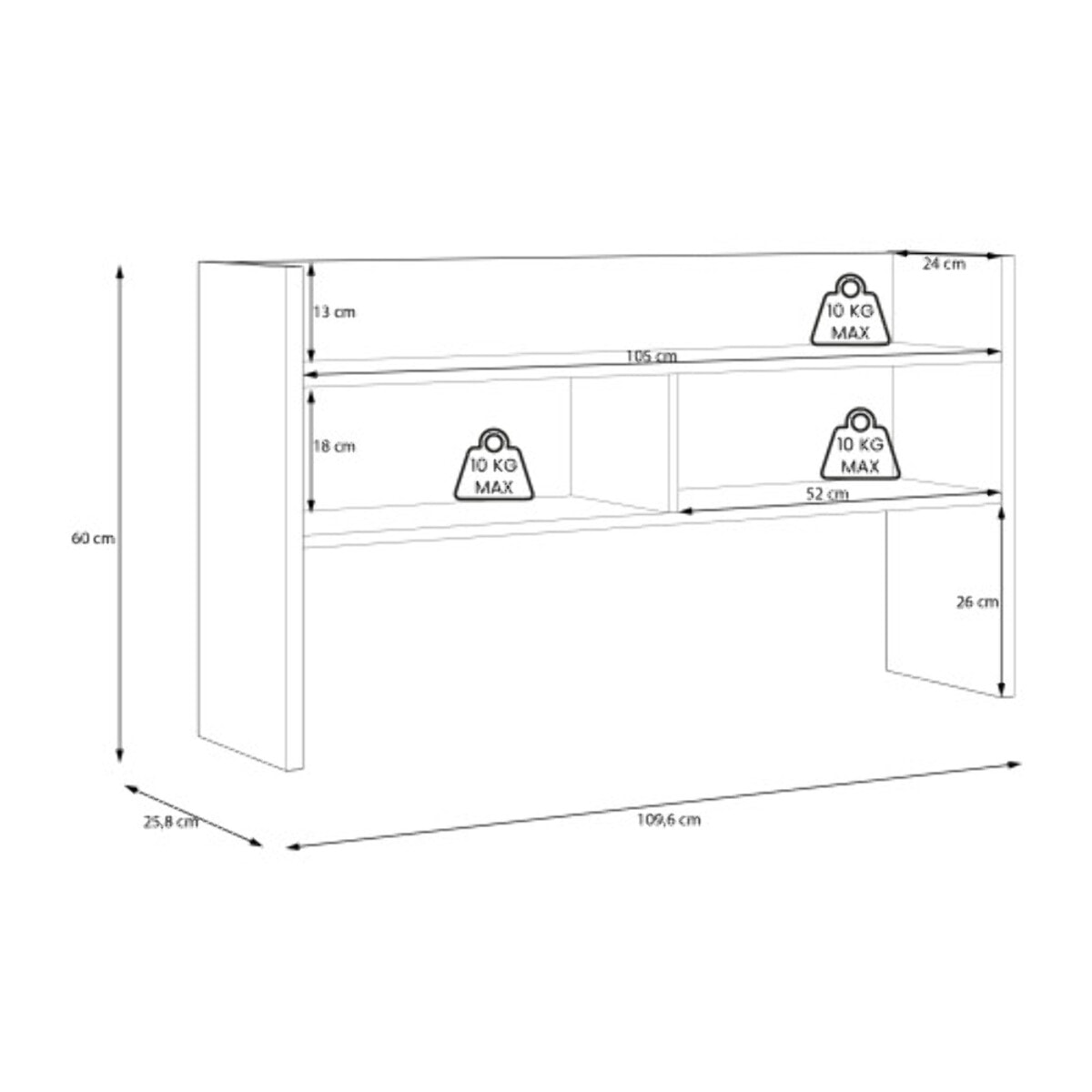 Sur-meuble de bureau avec rangements blanc, effet chêne - L 110 CM - KIARA