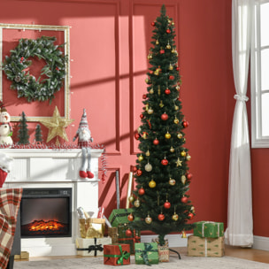 Árbol de Navidad Estrecho 210 cm, Árbol de Navidad Artificial con 510 Ramas, Base Plegable y Soporte Metálico, Fácil Montaje, para Salón, Interior, Verde