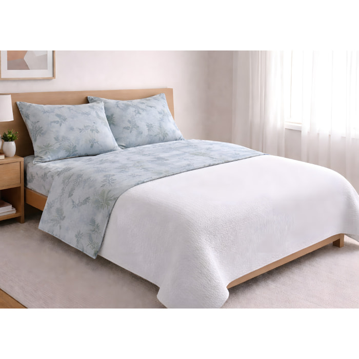 Completo Lenzuola 100% Cotone Made in Italy Fantasia Floreale Disegno Soffione Verde