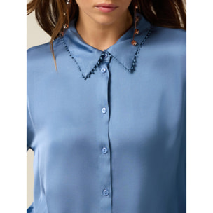 Oltre - Camicia in raso con profili decorati - Azzurro