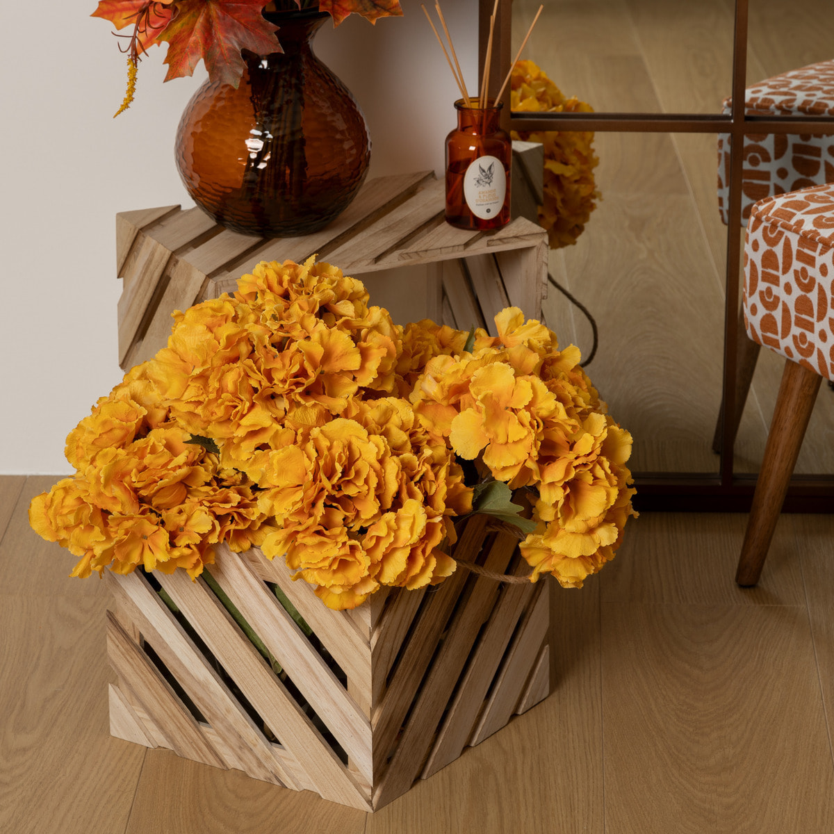 Tige hortensia James artificielle orange H83cm