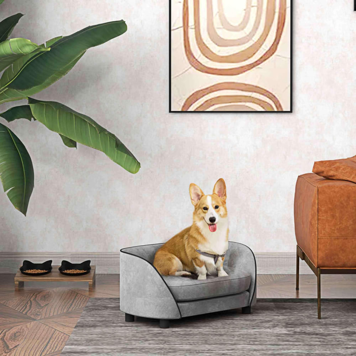 Canapé pour chien design - coussin déhoussable - dim. 67L x 43l x 31H cm - velours gris