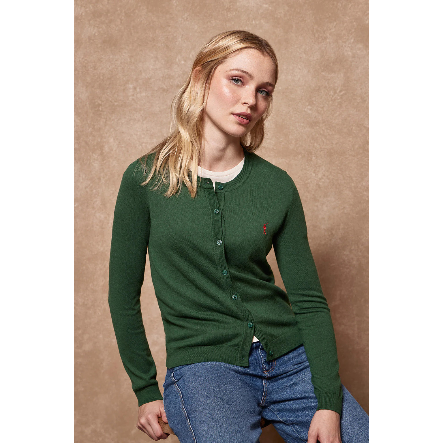 Cardigan verde in maglia con bottoni e con logo ricamato Rigby Go