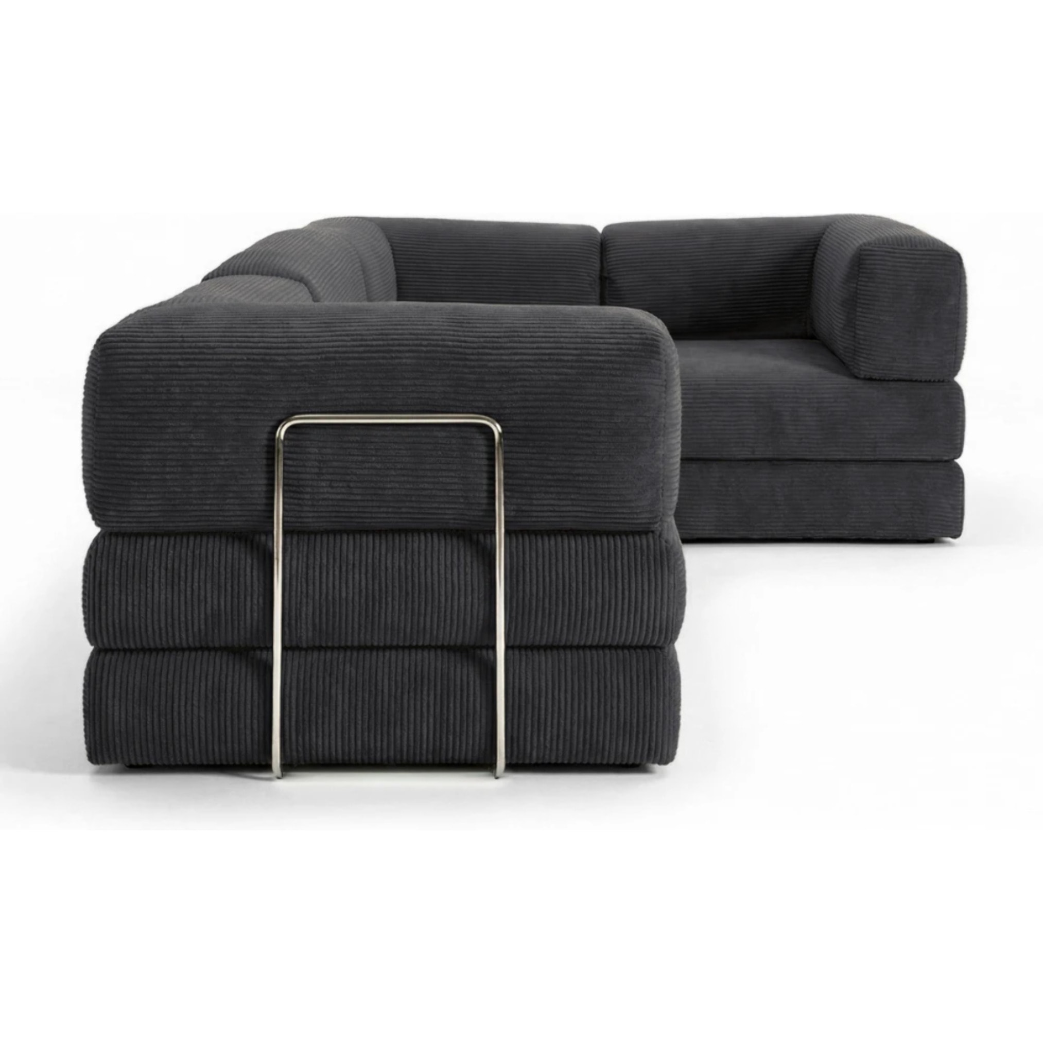 TRENDY - Canapé compressé 5 places angle modulable en velours côtelé anthracite