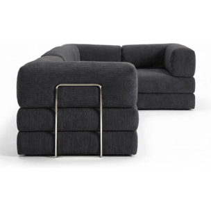 TRENDY - Canapé compressé 5 places angle modulable en velours côtelé anthracite