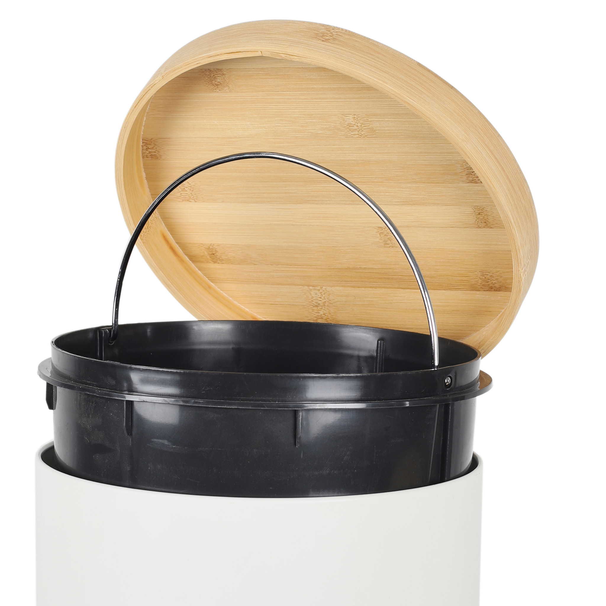 Poubelle A Pedale Metal Et Bambou Blanc X2