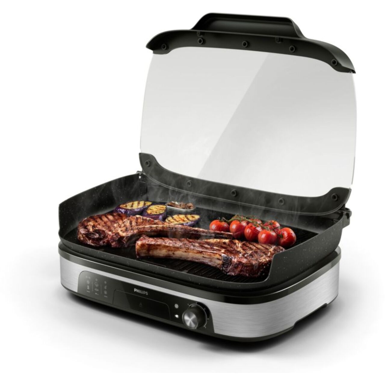 Plancha électrique PHILIPS HD6212/90  couvercle verre à poser, 50x25 cm