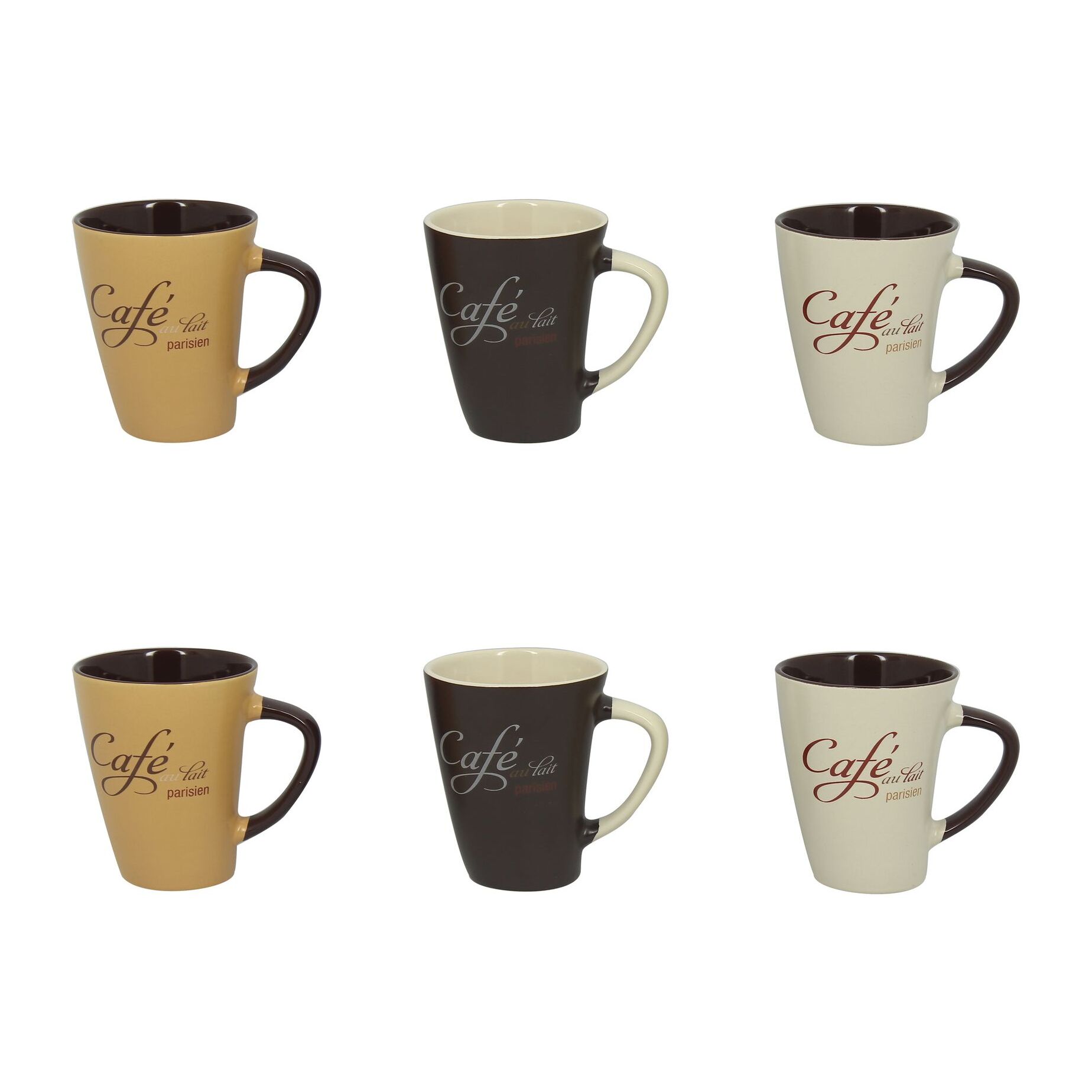 Lot de 6 mugs en grès 3 couleurs assorties 30cl CAFE PARISIEN