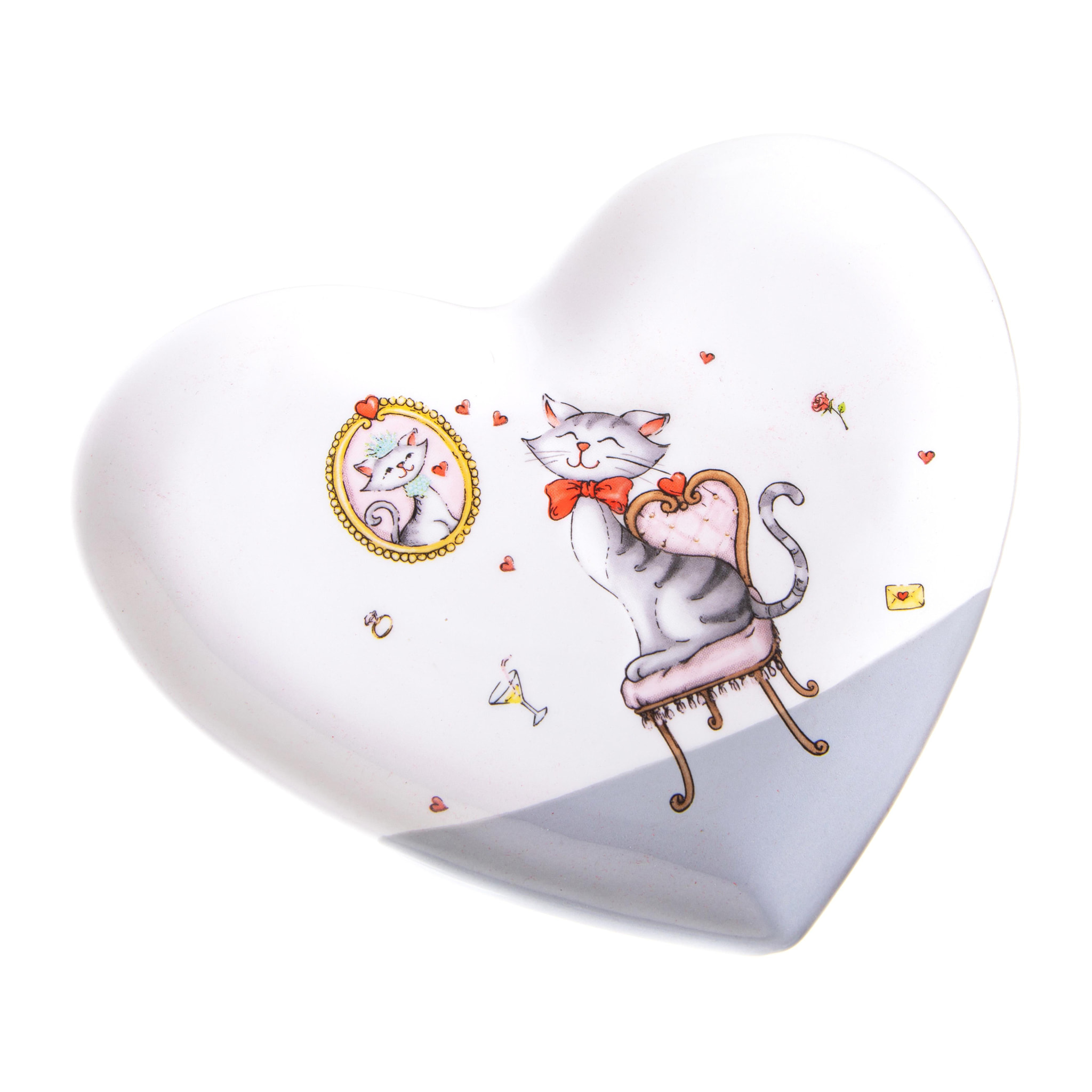 Piatto A Forma Di Cuore Con Decoro. Larghezza 19,5Cm - Pezzi 4 - 19,5X1,6X16,2cm - Colore: Bianco - Bianchi Dino - Cuori, S.Valentino, F. Mamma