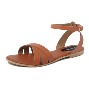 Sandali Flat Made in Italy in pelle colore Marrone, Altezza tacco 1,2 cm