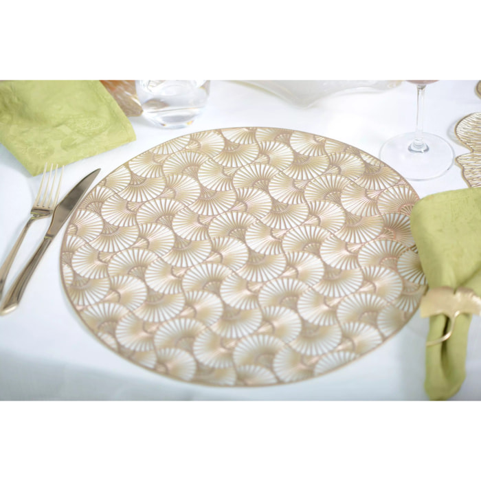 Lot de 6 Dessous d'assiette rond ginkgo doré
